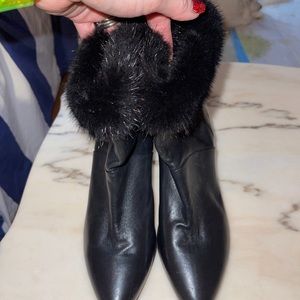 Alberto Zago Ankle Booties Size 38.5/7.5-8 Soft Black Leather Fur Trim Italian